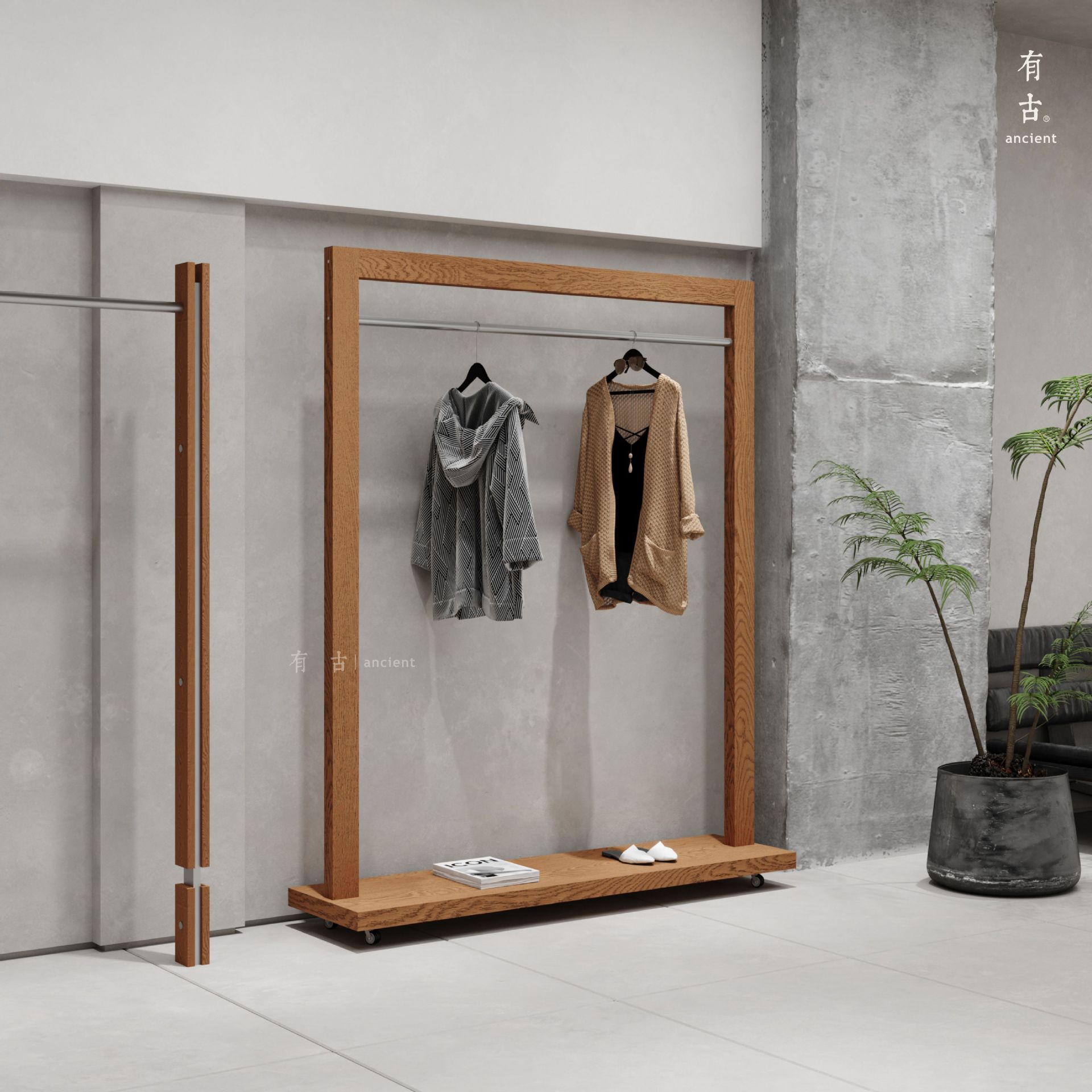 服装店展示架带轮中岛货架陈列架女装简约落地挂衣架复古道具批发