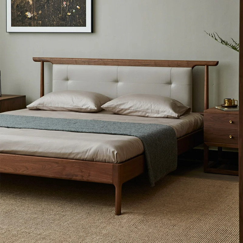 New Chinese-Style Black Walnut Solid Wood Bed, Chinese-Style Simple Double Bed, Modern Master Bedroom Wedding Bed, Natural Wood Bed