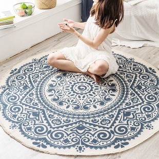 Cotton and Linen Internet Popular Retro Round Carpet Hanging Basket Floor Mat Bedroom Bedside Mat Sofa Coffee Table Mat Bedside Mat Machine Washable