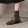 秋冬季法式高跟棕色短靴