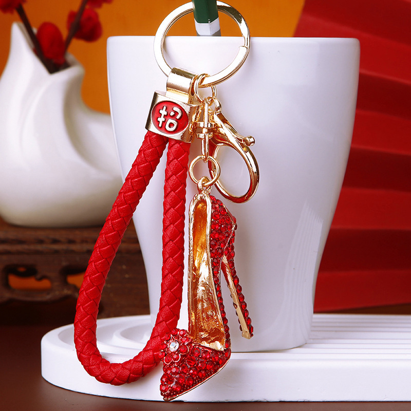 Lucky Creative Diamond-encrusted Chrysanthemum High Heels Car Keychain Women's Cute Bag Pendant Exquisite Key Chain Jewelry
