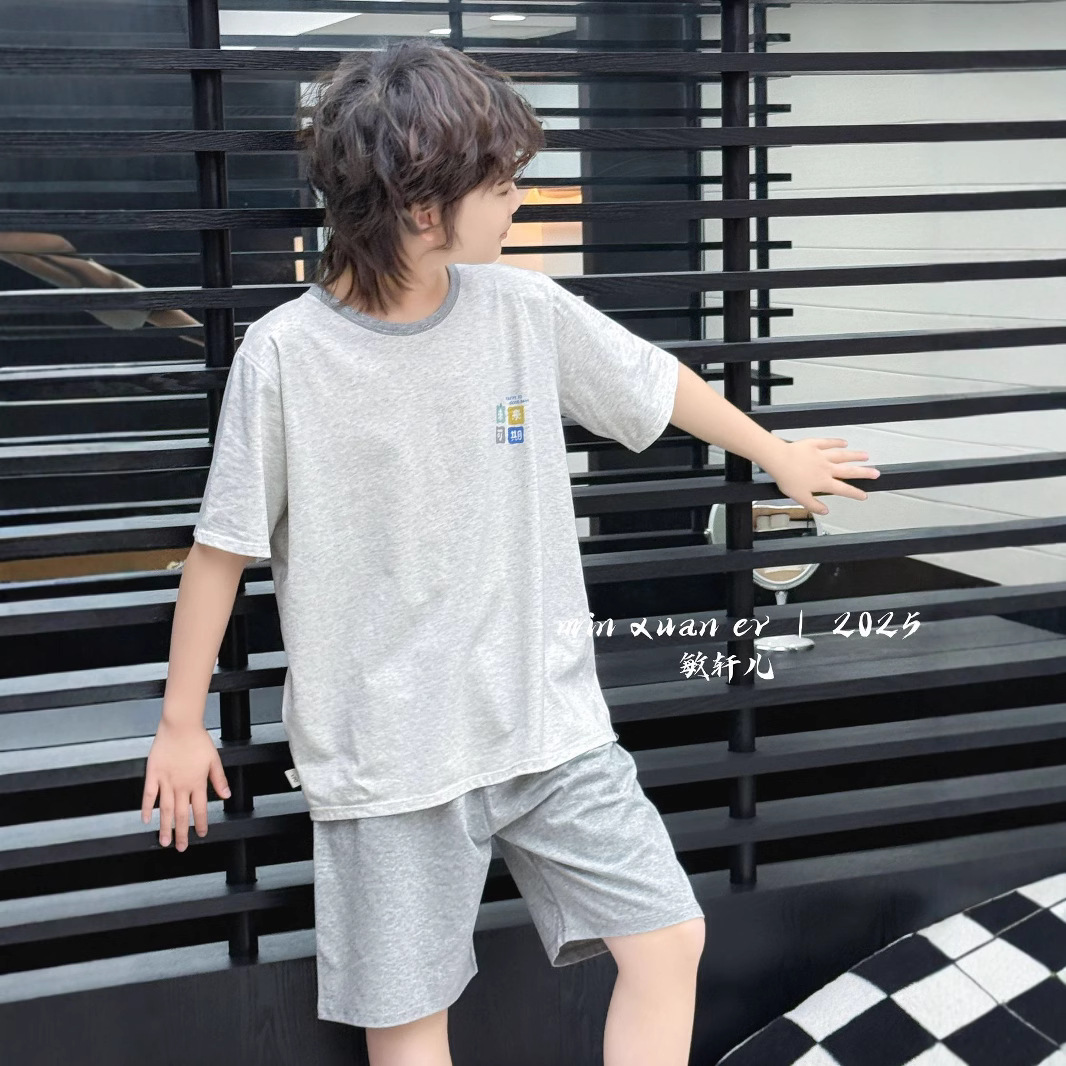Min Xuan Er 25 Spring and Summer New Children's Comfortable Cotton Short Sleeve Shorts Youth Sports suit Home Clothes Wholesale