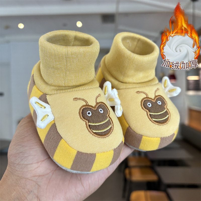 Baby Toddler Shoes Autumn and Winter New Preschool Shoes 6-13 Months Baby Outing Shoes and Socks Fleece-Lined Thickeneded Warm Shoes