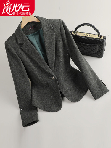 Coffee Brown Women's Spring and Autumn New Commuting Advanced Feeling Formal Short Waist Suit Jacket 1782