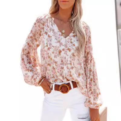 (Cross-border trading), spring shiffon flashlight, city style, Amazon, V-neckline