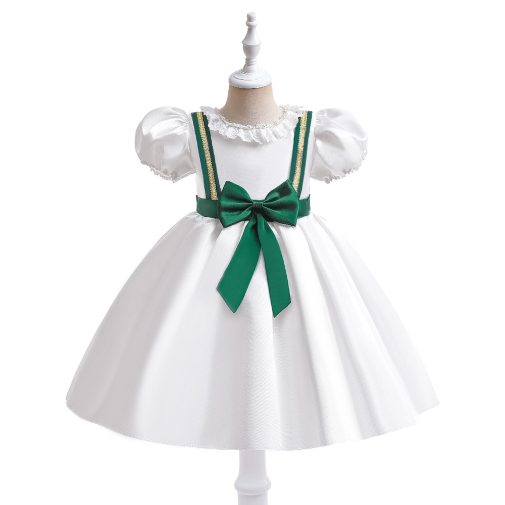 外貿新款墨綠兒童禮服公主裙花童裙子泡泡袖 洋氣禮服舞台表演服