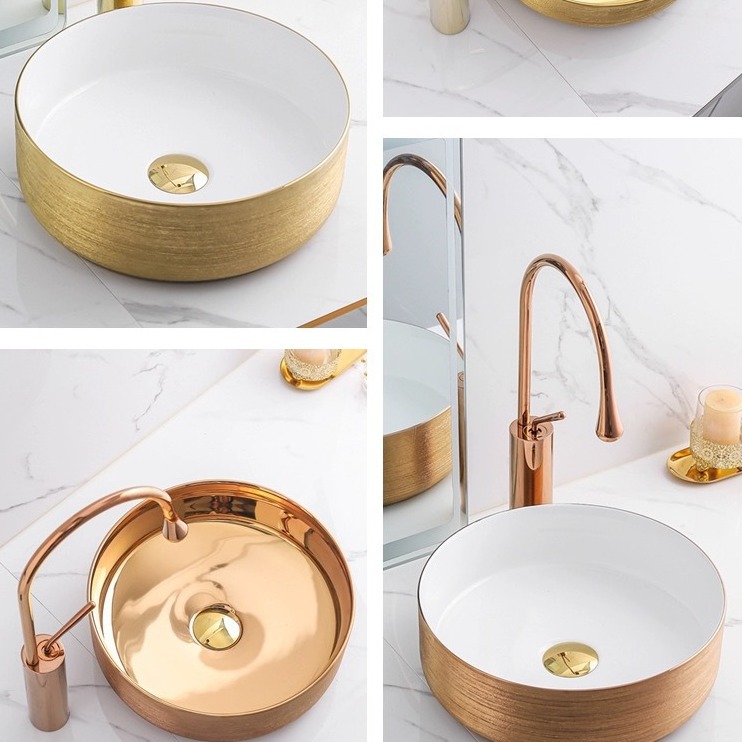 Galvanoplastia mesa de cerámica lavabo Hotel pequeño tamaño redondo transfronterizo lavabo cuenca única