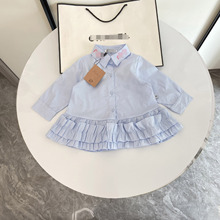 女童裙子长袖衬衫领拼接连衣裙蛋糕裙春秋夏装新款女孩洋气衬裙潮