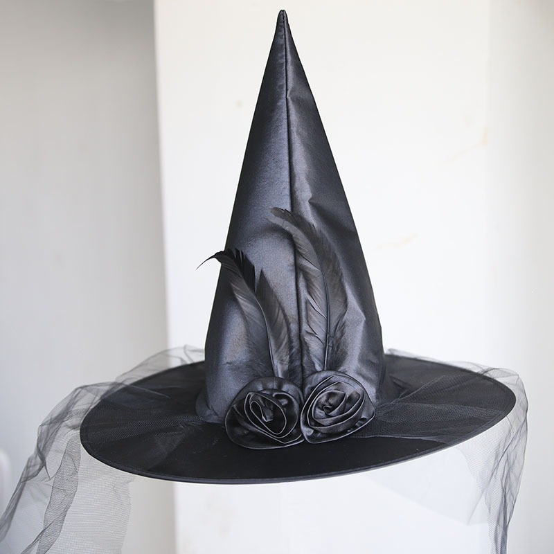 Sombreros de bruja de Halloween para niños, vestido de baile para adultos, sombreros de bruja de malla de rosas, suministros de fiesta, sombreros de bruja