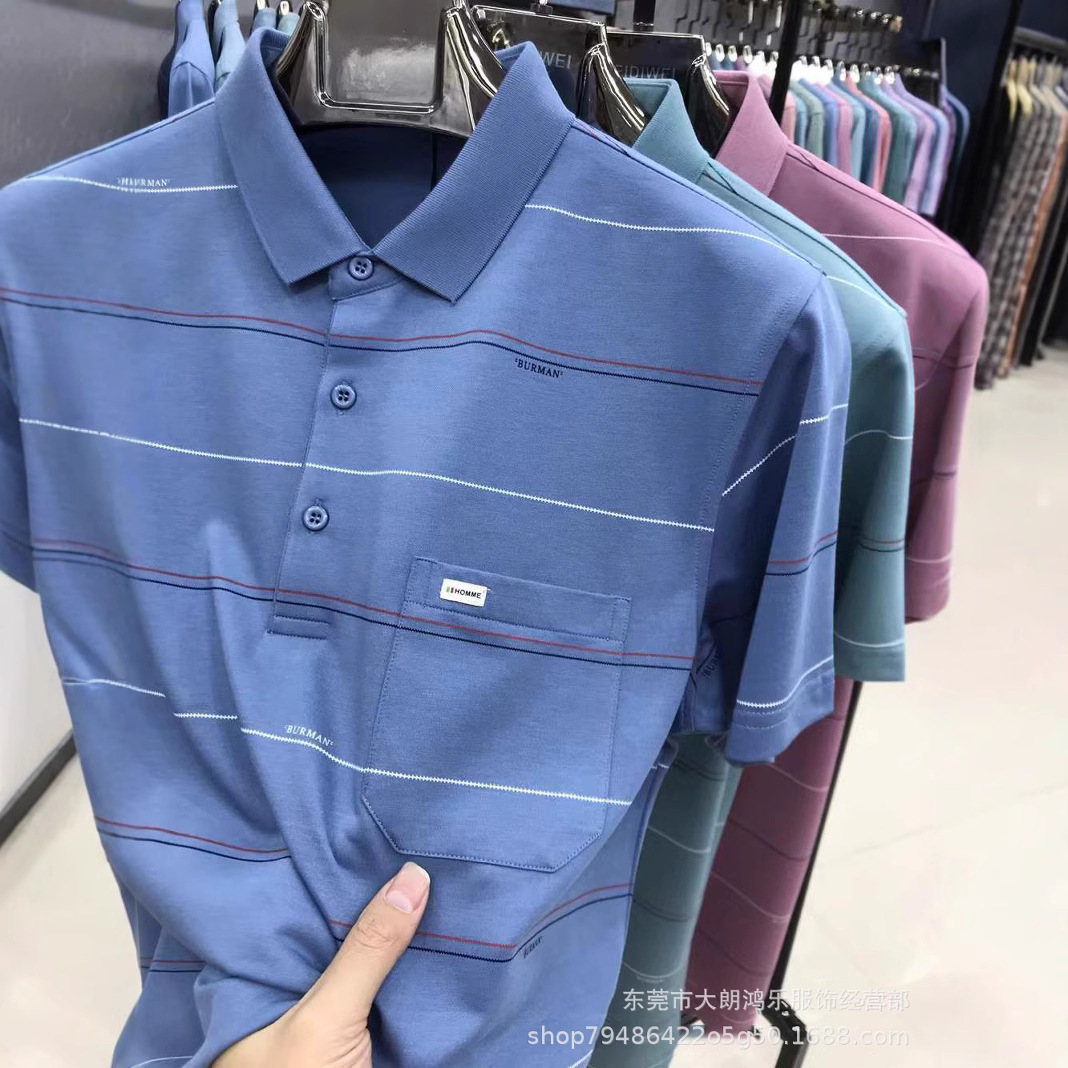 外贸夏季新款男士短袖T恤 重磅纯棉中老年翻领POLO衫宽松薄款上衣