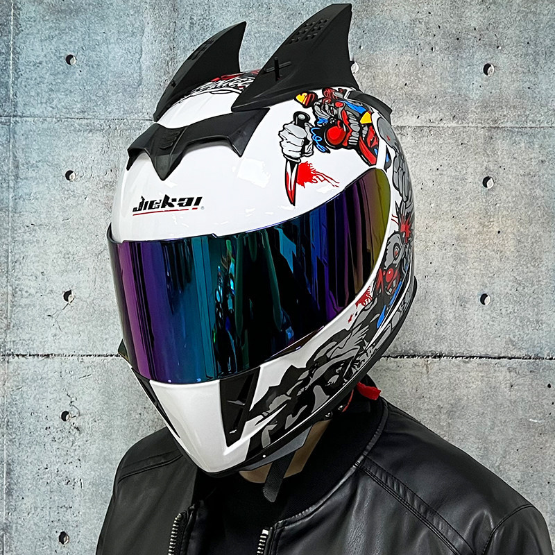 JIEKAI coche eléctrico bicicleta casco hombres y mujeres casco completo cuatro estaciones doble espejo bluetooth personalidad casco gris mentira carrera