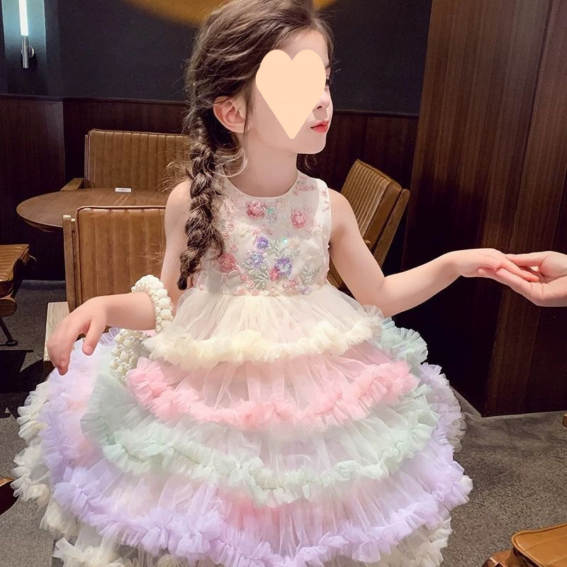 Girls Princess Dress 2025 Summer New Style Dress Children's Puff Skirt Outerwear Super Cute and Sweet Style