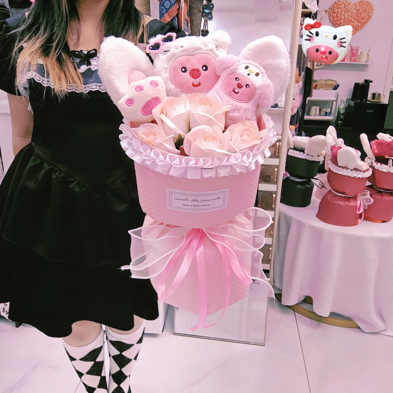 Regalo de Año Nuevo, muñeca Kuromi, ramo de dibujos animados, flor eterna, regalo de cumpleaños para niñas y novias