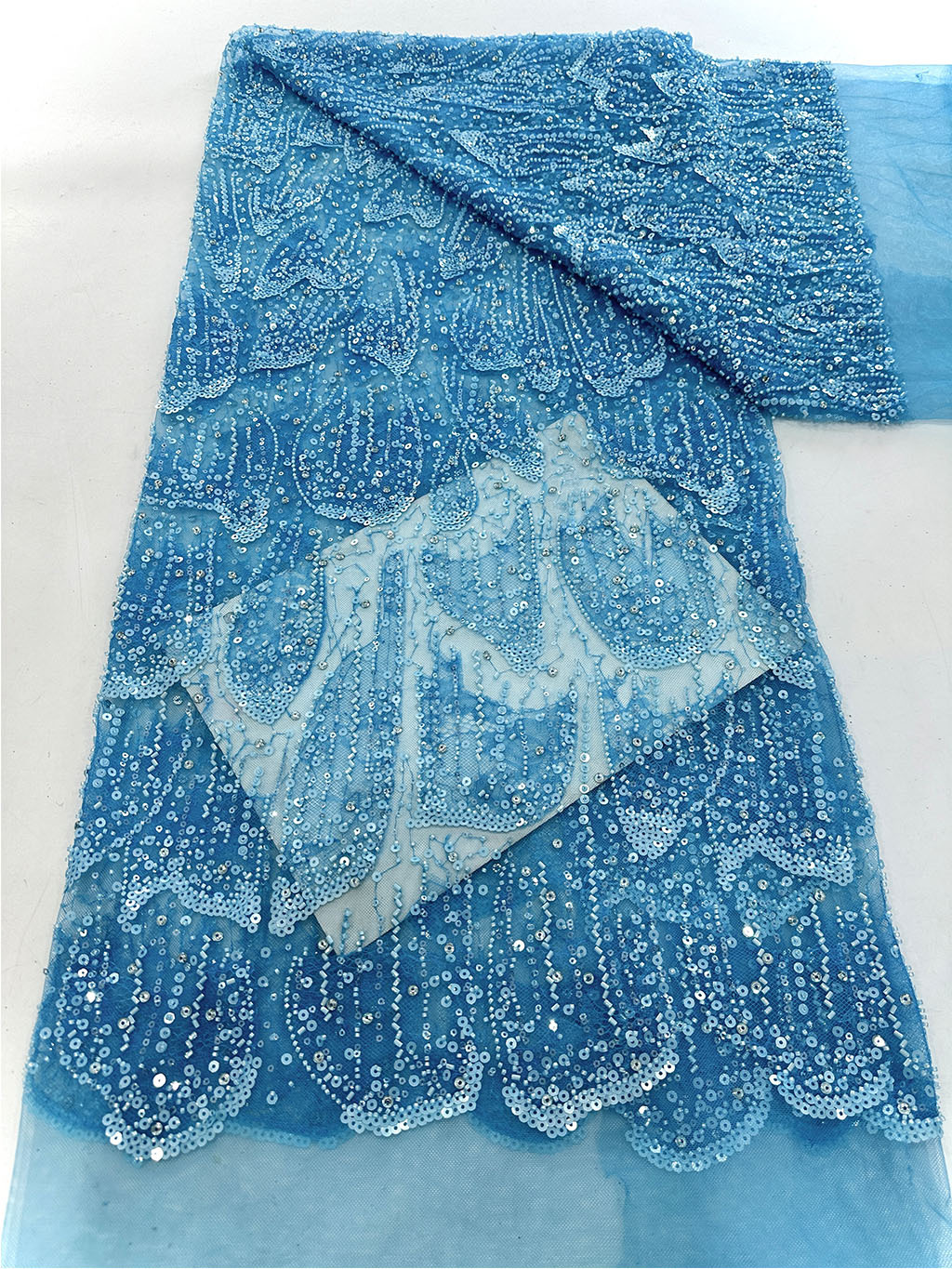 Tubo de abalorios, bordado de abalorios, tela de malla, lentejuelas, tubo de abalorios, tela de malla bordada, tela de falda de vestido de novia image 12