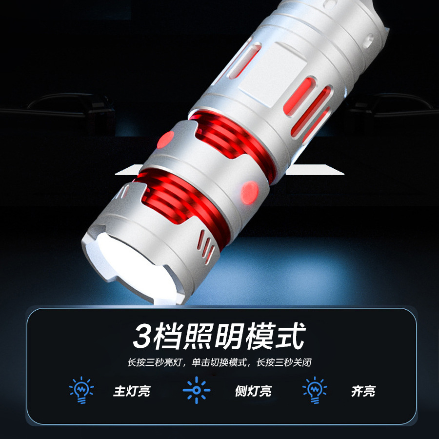 Transfronteriza multifuncional giroscopio giratorio descompresión linterna LED fuerte luz recargable mini linterna portátil