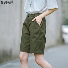 军绿色工装短裤女夏2024新款美式五分裤休闲运动大码中裤胖mmSZH