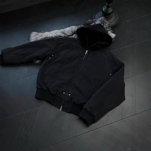 South Korea cleanfit Heavy Canvas Washed Hooded Jacket Cotton-padded Jacket Seat Mountain Sculpture fleece-lined Thickened Jacket for Men