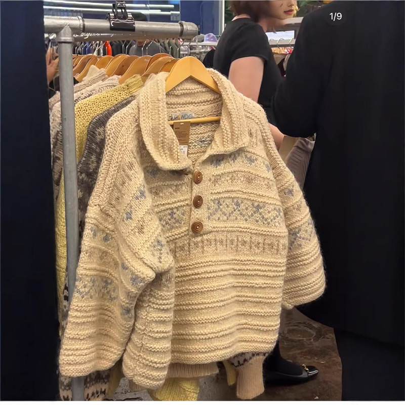 In-Stock Fever Same Style Canadian Sweater Handmade Christmas Pullover Square Neck 100% Pure Wool Vintage