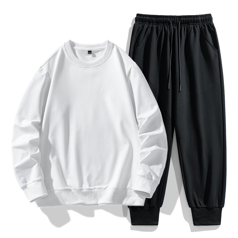 Suéter de cuello redondo para hombres otoño y invierno nuevo estilo de marca de moda transfronteriza de color sólido pantalones casuales con dos piezas