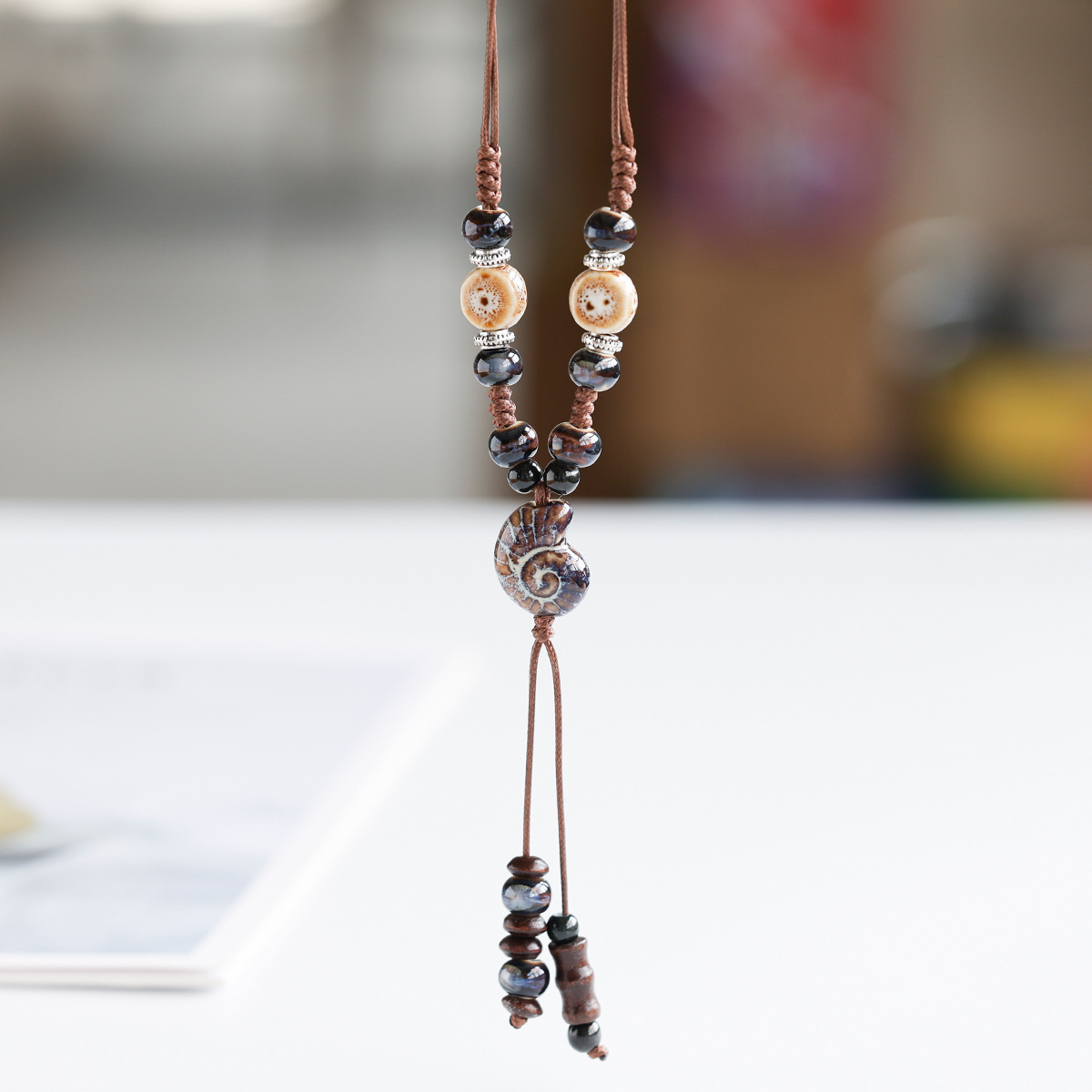 Ethnic Style Ceramic Jewelry Necklace Pendant Antique Style Clothing Accessories New Chinese Style Sweater Chain Long Women's Factory Direct Sale