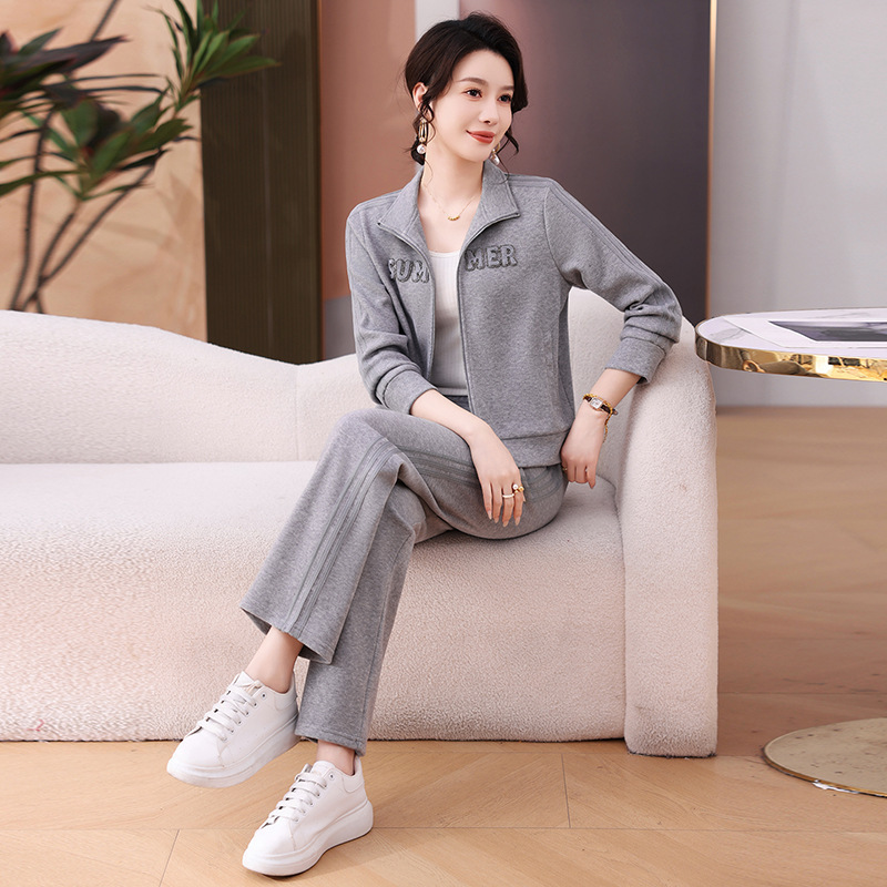 秋季时尚运动套装女士春秋2025新款小个子妈妈开衫卫衣休闲两件套|undefined