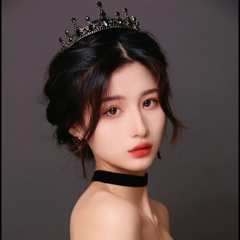 新娘头饰巴洛克复古黑色皇冠女18岁在逃公主王冠婚纱礼服发饰配饰