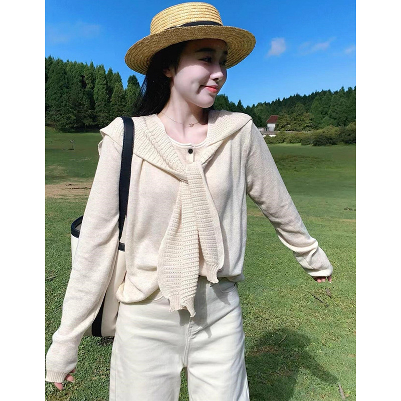 Korean-Style Atmospheric Apricot Knitted Cardigan for Women, a Very Good-Looking Early Autumn Popular Wear with a Shawl Two-Piece Top Korean-Style Atmospheric Apricot Knitted Cardigan for Women, a Very Good-Looking Early Autumn Popular Wear with a Shawl Two-Piece Top