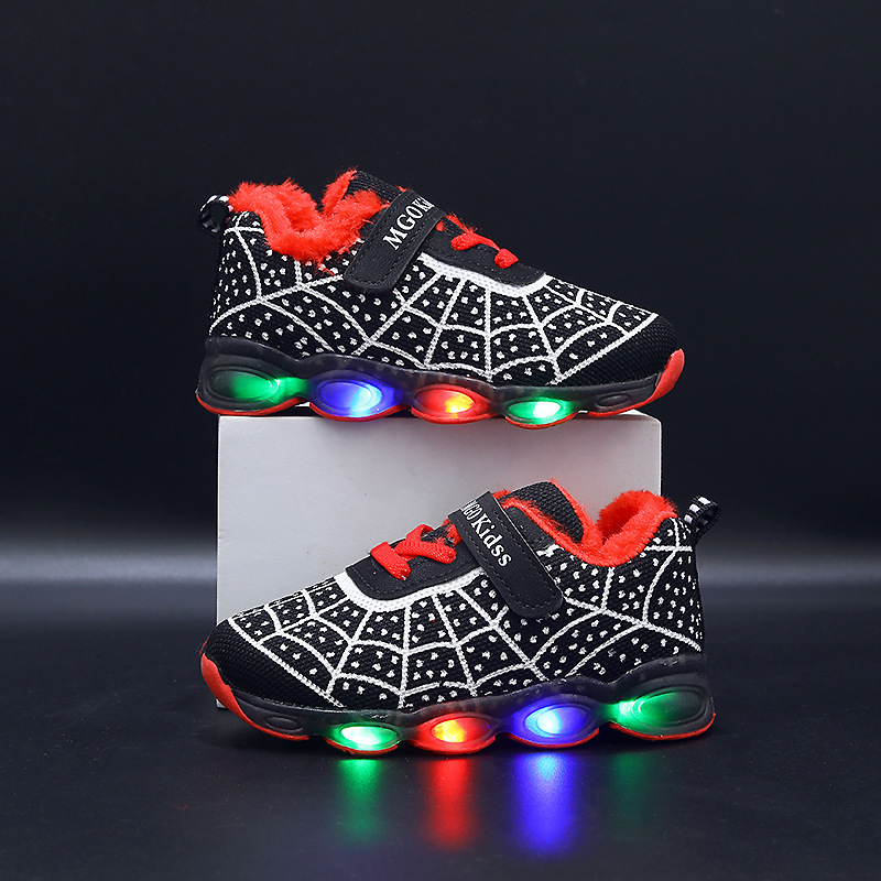 2024 Spider-Man Glowing Plush Children's Light-Up Shoes Boys and Girls Running Shoes Glowing Sneakers Warm and Light-Up