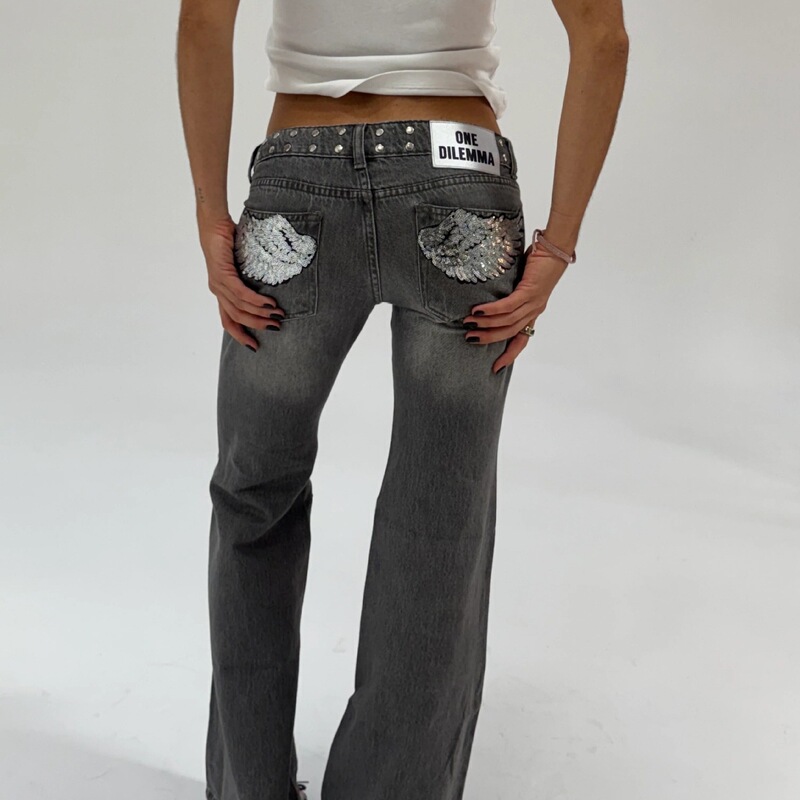 One Dilemma European and American cross-border star-printed rhinestone-embellished jeans for women, loose straight-leg pants, AliExpress women's clothing