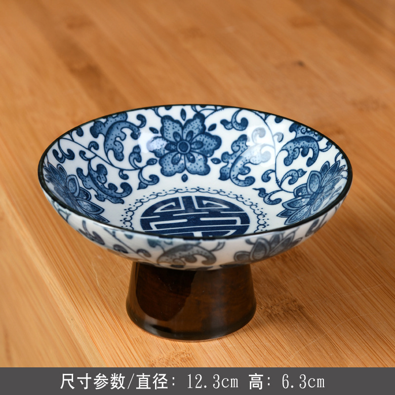 青花磁器高脚果盤中国式陶磁器茶点盤乾ナッツ菓子大サイズ果物盤功盤茶室レストラン|undefined
