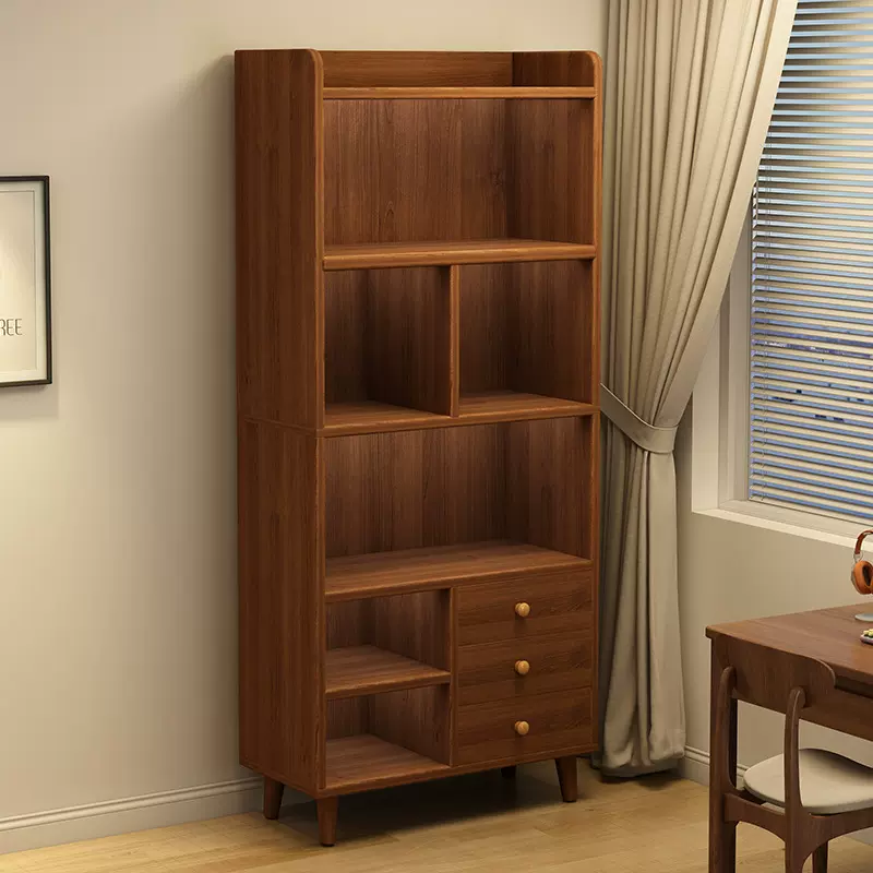 简易书架落地置物架客厅靠墙柜子实木学生书柜家用储物日式收纳柜