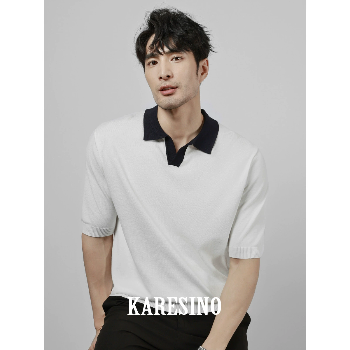 Летний новый ледяной шелк прохладный мужской бизнес вязаный свитер POLO Повседневная дикая мода с короткими рукавами мужская футболка топ