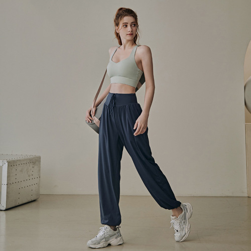 Loose-fitting women's autumn sports pants: professional running & fitness high-waisted casual drawstring sweatpants with elastic waist, perfect for yoga and summer wear