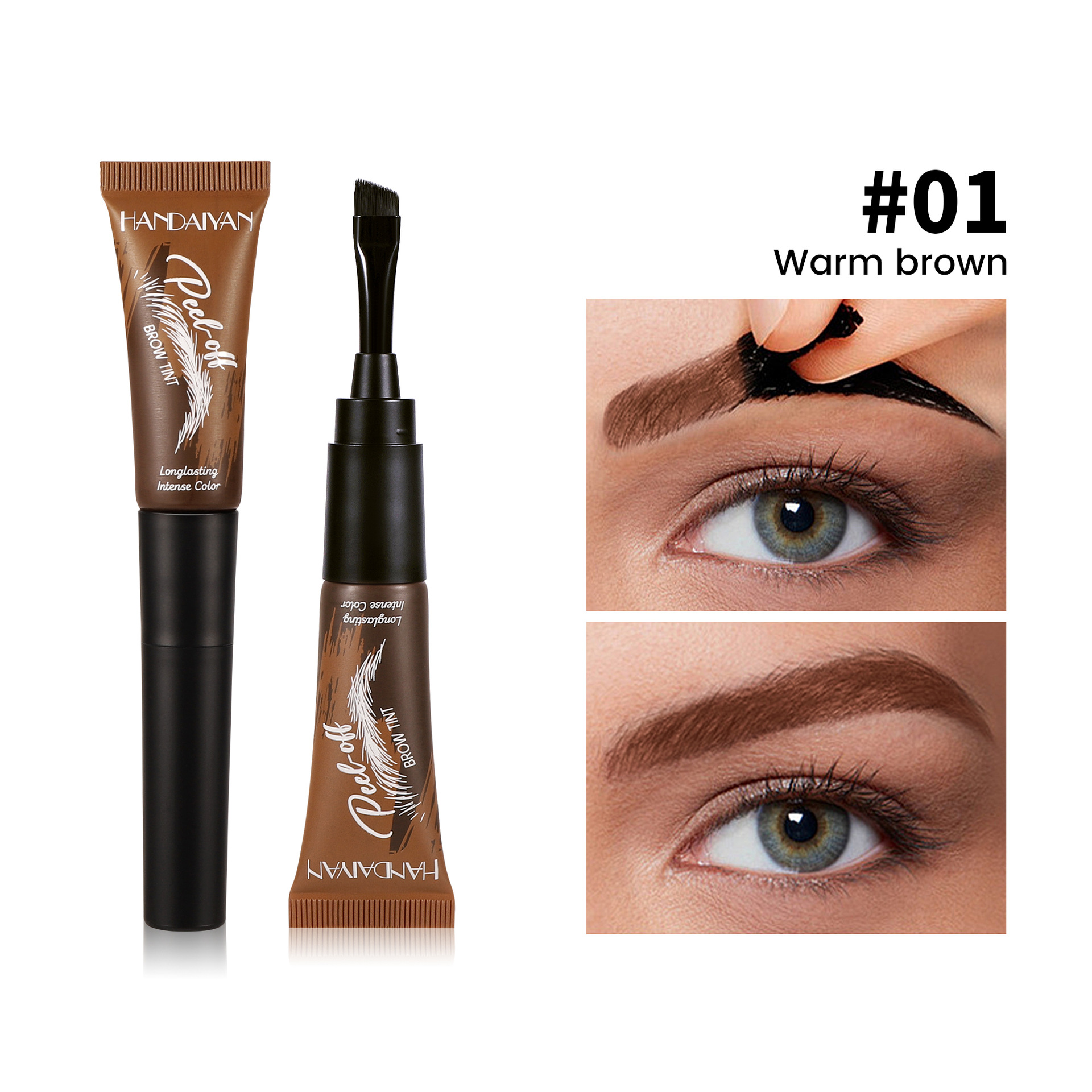 HANDAIYAN Waterproof & Smudge-Proof Peel-Off Eyebrow Tint (5 Shades, Includes Applicator)