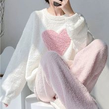 软绵绵半边绒睡衣女秋冬季加厚加绒珊瑚绒新款大码家居服套装