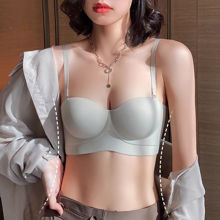 No trace bra for women with small breasts, gathering and enlarging the chest, preventing sagging, half cup bra without steel wire and no empty cup 