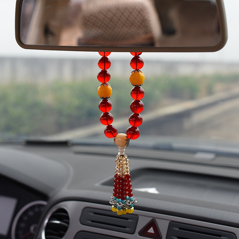 Chinese Style Car Gear Shift Bead Rearview Mirror Pendant Car Ornament Buddha Bead Pendant Crystal Car Hanging Decoration Fortune Bead Ornament