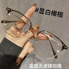韓国の智秀と同じメガネの枠の女性の半枠の茶色の青い光の近視の眉毛の棚はレンズの復古のメガネを配合することができます。