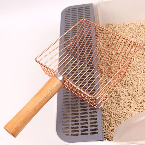 Cat Litter Shovel Large Handle Wood Cat Litter Scoop Stainless Steel Metal Poop Scoop Tofu Cat Specific Cleaning Tool Pet