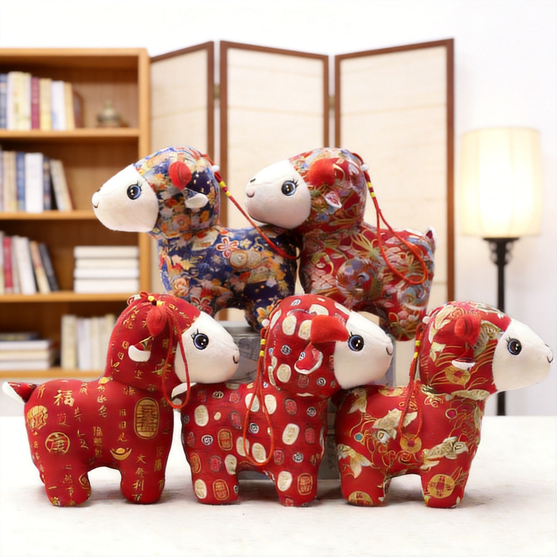 Ethnic-style floral patterned wool plush toy, a lucky sheep mascot for the Year of the Sheep, a zodiac sheep figurine, a home decoration, and a New Year gift