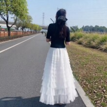 咖色半身裙纱裙女长款春秋季高级感蓬蓬蛋糕裙2026新款层层网纱裙