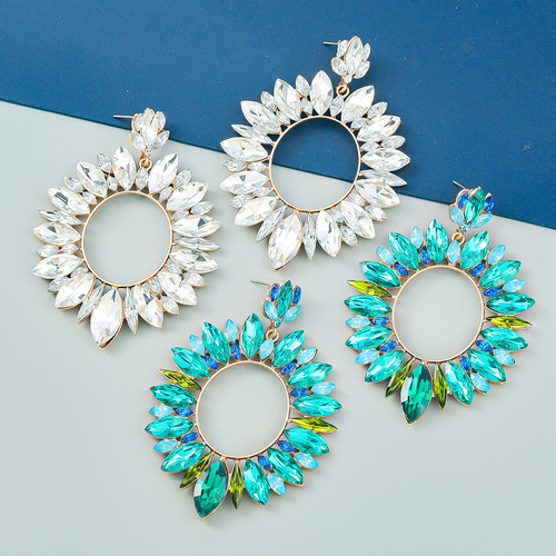 earrings时尚彩钻系列圆形合金镶钻几何耳环潮女欧美跨境耳饰
