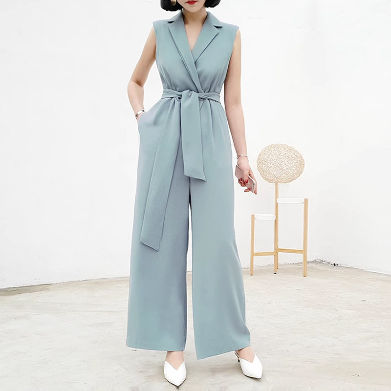 Transfronterizo 2025 verano nuevo estilo femenino coreano cintura sin mangas mono negro temperamento OL mono casual profesional image 1