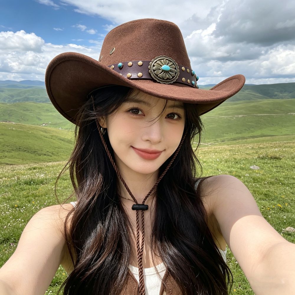 Xizang ethnic style jazz hat for women, outdoor travel photography sun protection hat, hiking hat, western cowboy hat for women