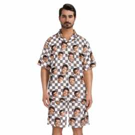 ETSY男士家居服套装独立站热销DIY照片印花短袖睡衣热升华款工厂