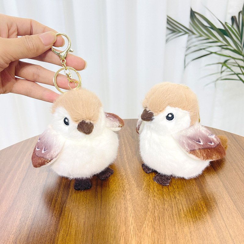 Trendy Cute Realistic Bird Pendant Plush Toy Doll Little Sparrow Keychain Backpack Accessory