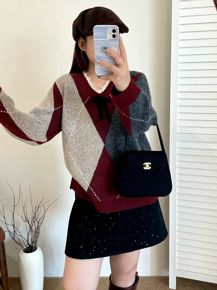 Стеганая куртка, цветной вязаный свитер для отдыха, плюс сайз, oversize