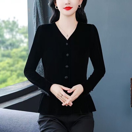 Black Velvet Long-Sleeved T-Shirt 2025 Autumn and Winter New Elegant Belly-Covering Classy Bottoming Shirt Outer Top for Women