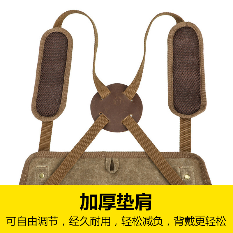 Delantal de lona gruesa transfronterizo con logotipo personalizado, ropa de trabajo de carpintería hecha a mano, pantalones con bolsillo con solapa estéreo de doble capa, delantal de herramientas al por mayor