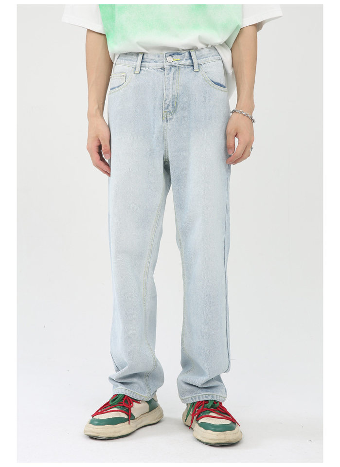 Quần jean nam ống rộng phong cách Hàn Quốc, quần dài denim thoải mái dễ phối đồ — Màu trắng, Màu vàng bùn, Màu đen, Xanh denim chi tiết 16